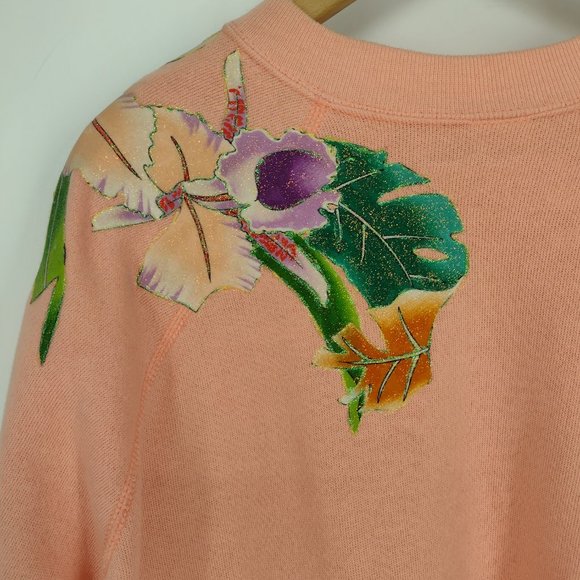 Vintage Floral Bird Of Paradise Custom Design Peachy Pink Grandma Sweatshirt - Picture 5 of 8